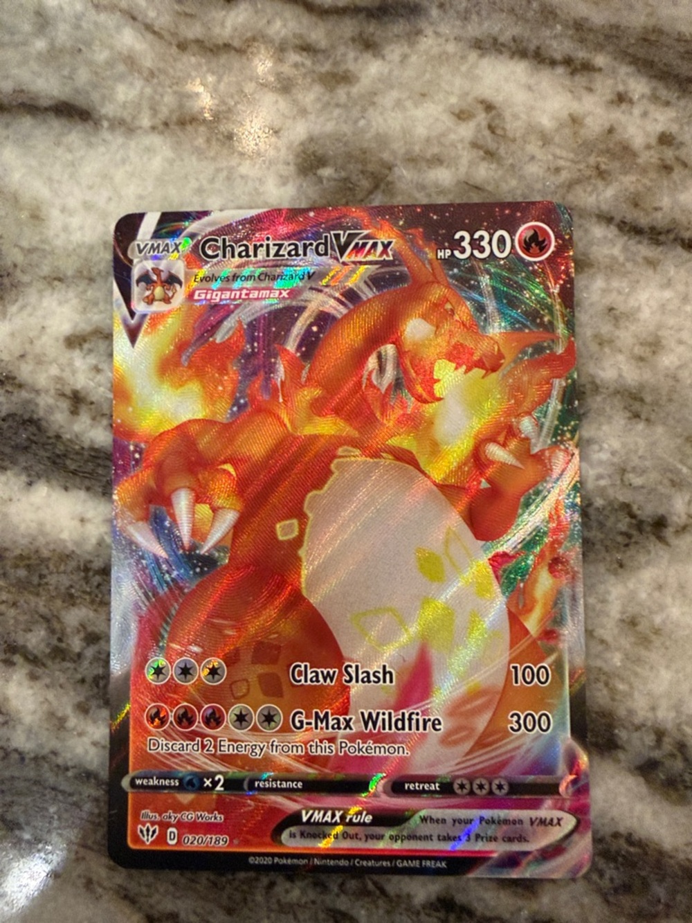 Pokemon Charizard VMAX Holographic Card - Red, Orange, Yellow